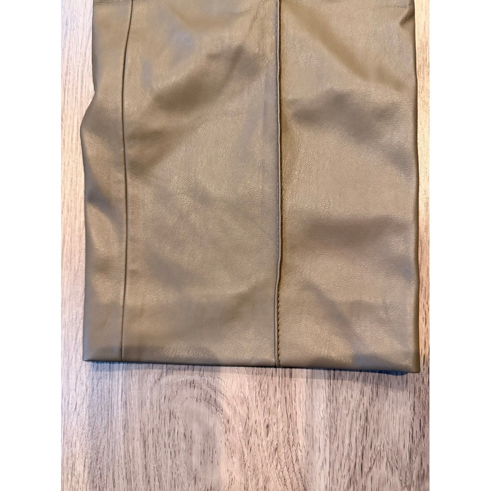Women's ZARA Olive Faux Leather Trousers XS Sleek Modern Edgy Minimalist Urban - Picture 4 of 10